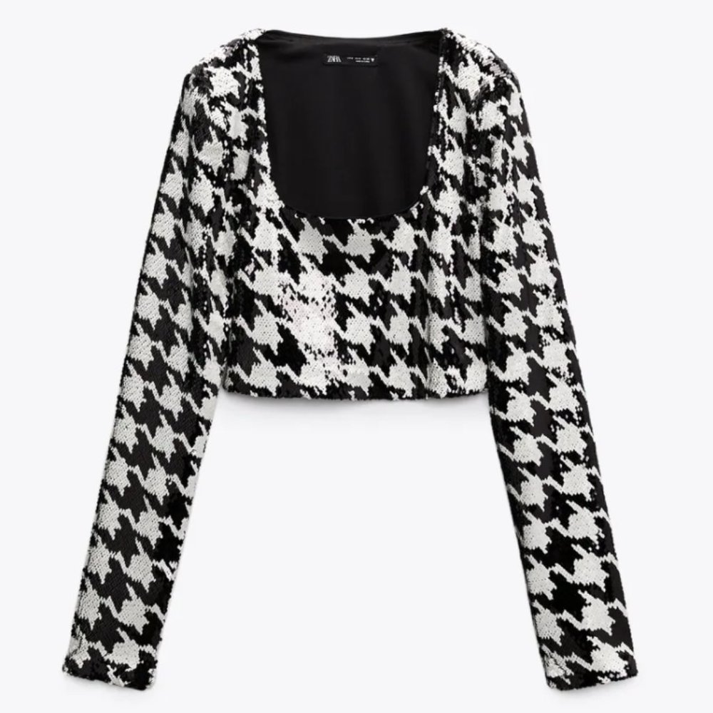 NWT Black/White Sequin Crop Top, XL